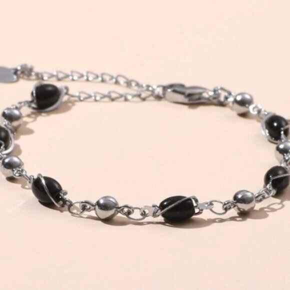 Sleek Silver and Black Bead Bracelet - Picture 3 of 5